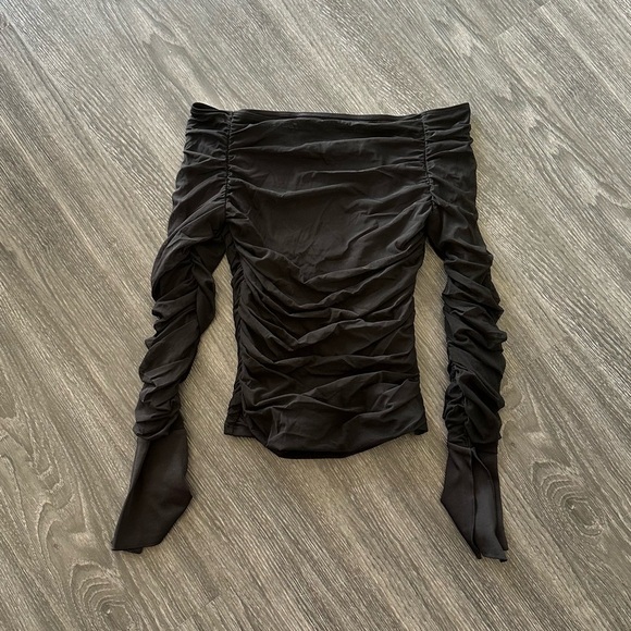 Black Ruched Off-Shoulder Top - Picture 1 of 1
